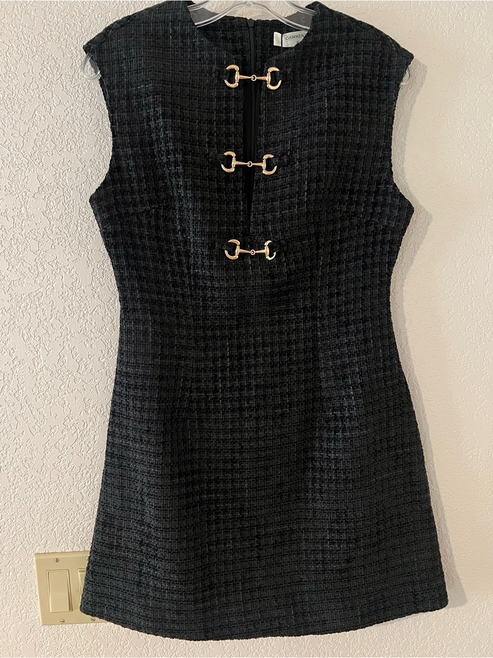 Commense Black Metal Button Tweed Sleeveless Dress - Picture 3 of 7